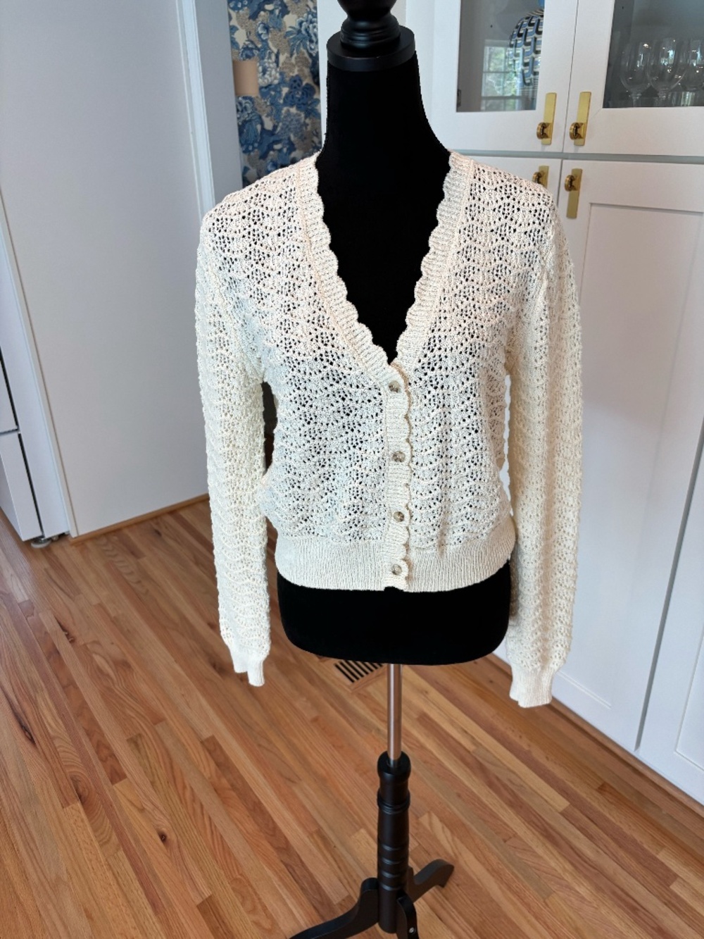 Mango Cream Open-Knit Cardigan Sweater – Size M